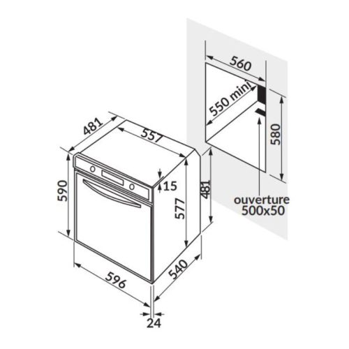 Lò nướng điện 7 chức năng Rosieres RF 43 IN 3 kích thước lò nướng điện 7 chức năng Rosieres RF 43 IN