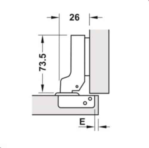 Kích thước của Bản lề Metalla SM không bật 110° trùm nửa Hafele 315.18.301